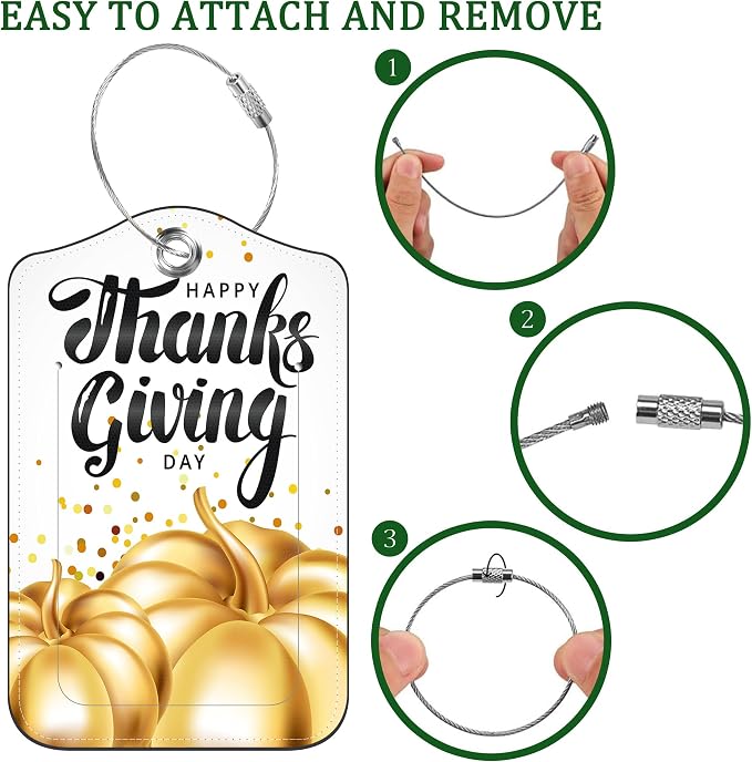 2 Pack Luggage Tag for Suitcase Happy Thanksgiving Day Leather Suitcase Tags - Image 4