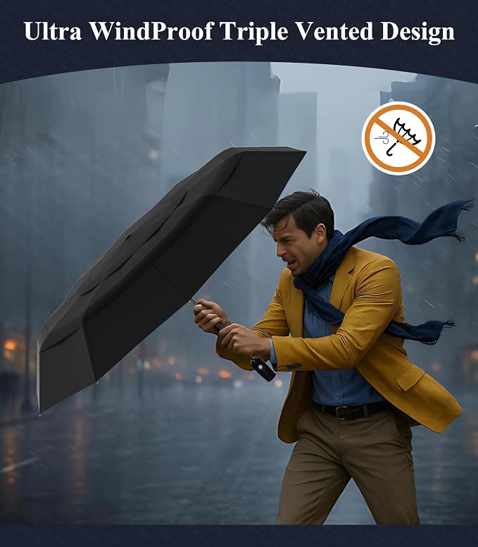 Windproof Travel Umbrella Compact, Automatic Open Close Umbrellas - Image 3