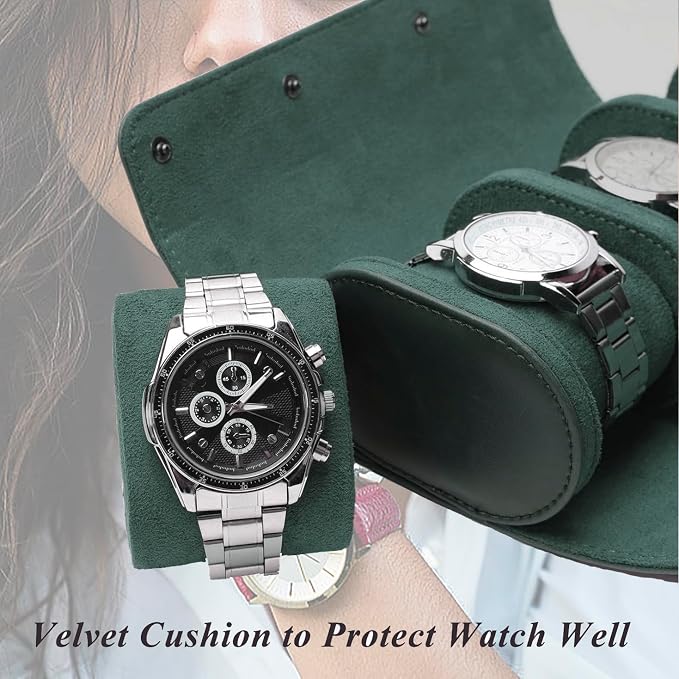 Watch Travel Case, Luxury Leather Watch Roll 2 Slot Organizer Box, Jewelry - Image 4