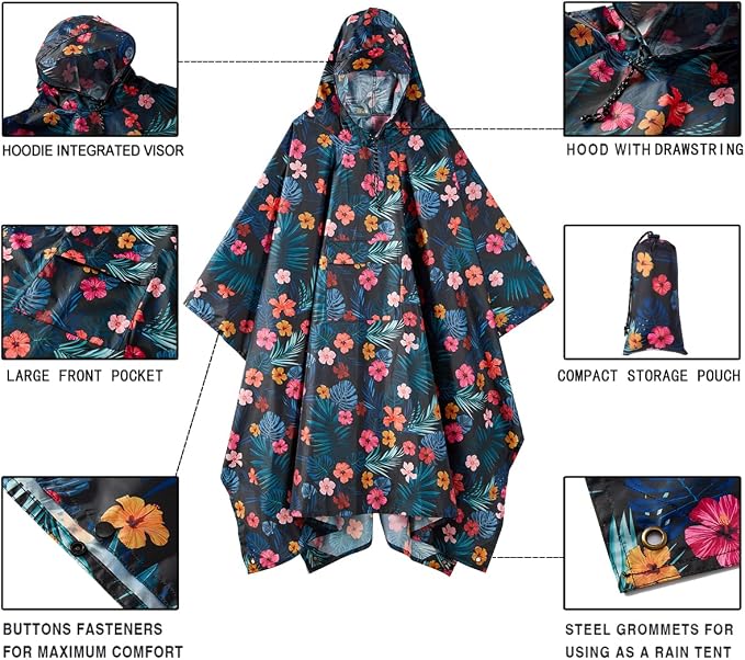 salamra Hooded Rain Poncho Waterproof Raincoat Jacket - Image 3