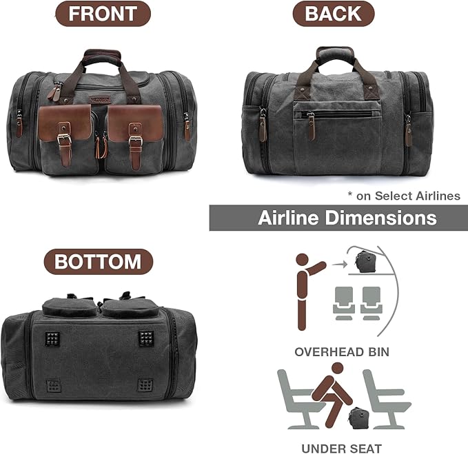 Wildroad 60L Travel Duffel Bag, Expandable Canvas Genuine Leather Duffle Bag - Image 5