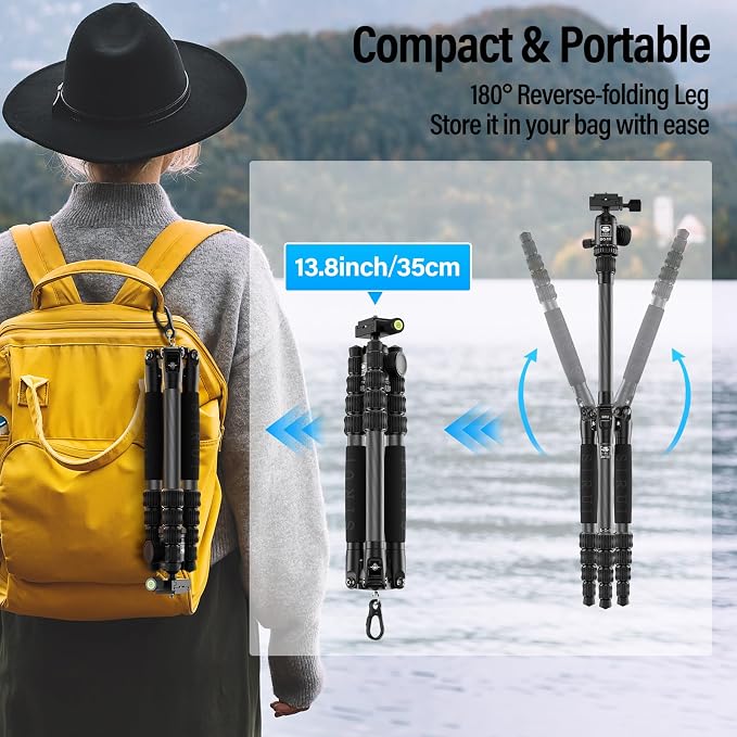 SIRUI Lightweight Carbon Fiber Travel Tripod, 6kg Load Capacity Compact Camera - Image 3