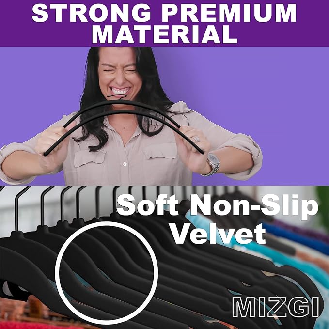 MIZGI Premium All Black Velvet Hangers - Image 2