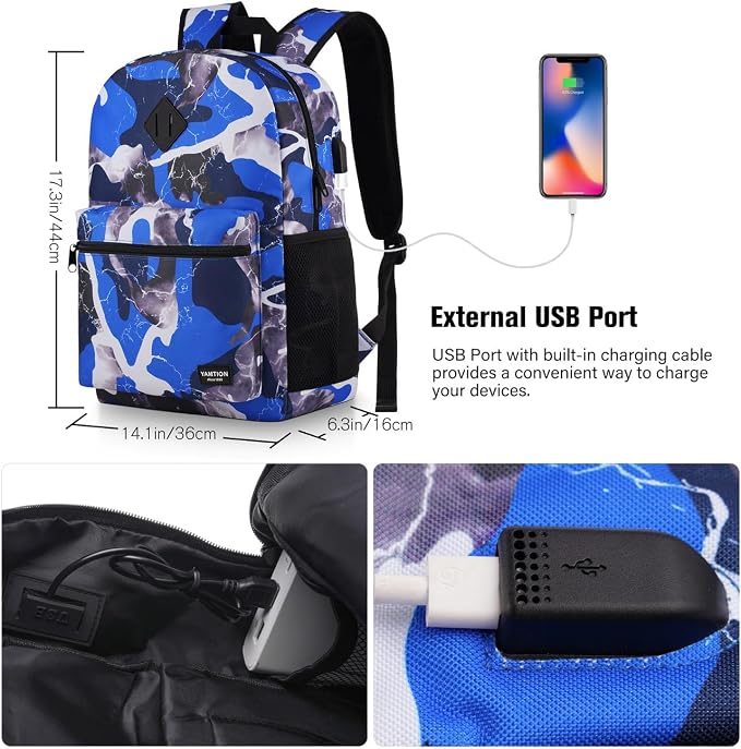 School Backpack Stone Textured, Classic Bookbag Men and Teen Boy Schoolbag - Image 7