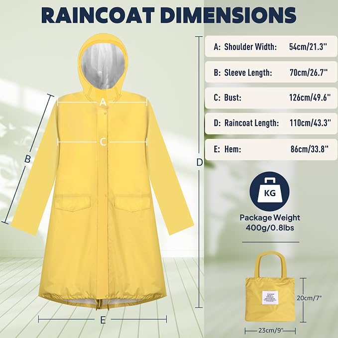 ANYOO Waterproof Rain Poncho Lightweight Reusable Hiking Hooded Coat Jacket - Image 2