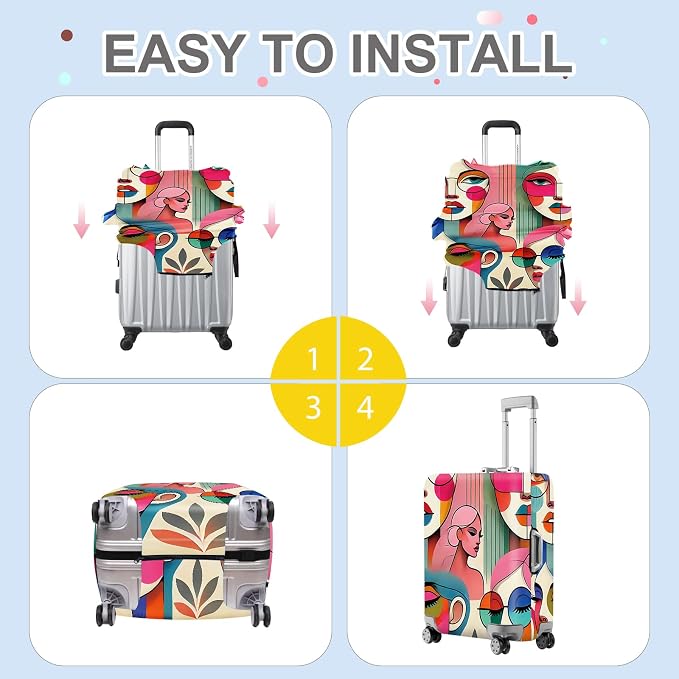 ANNA QUEEN Modern Art Fashion Luggage Cover, Stylish Abstract Woman Suitcase - Image 6