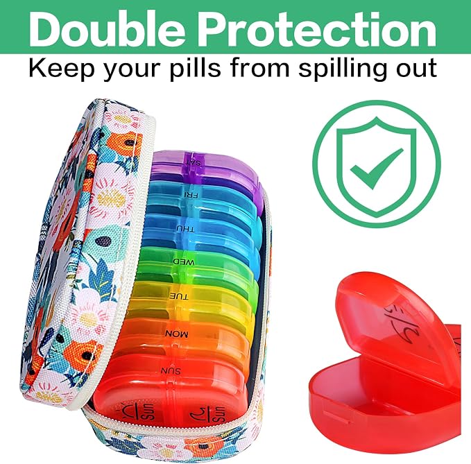 Serfeymi Weekly Travel Pill Organizer 2 Times A Day AM PM Rainbow Pill Box 7 Day - Image 5