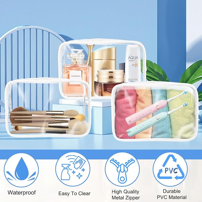 12 Pieces Clear Makeup Bags Bulk, TSA Approved Toiletry Bag - Image 7