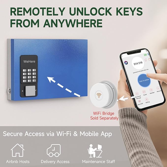 WeHere 16 Key Lock Box Wall Mount, APP Bluetooth/One Time Password Share/Wi-Fi - Image 5