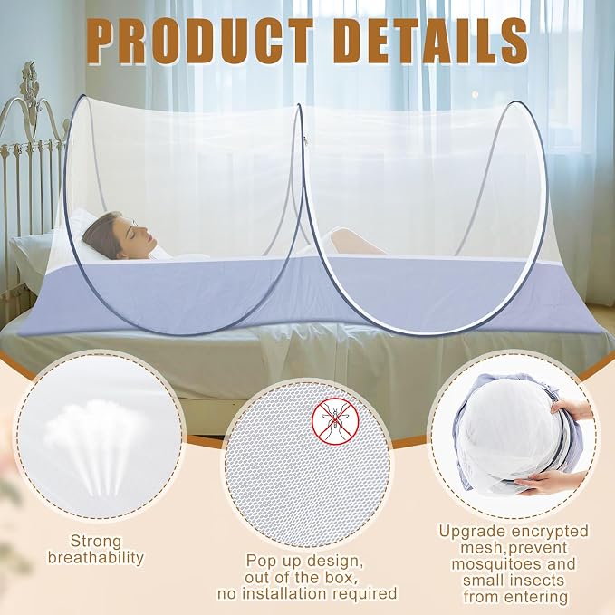 2 Pcs Large Pop up Mosquito Tent Nets Portable Foldable Mosquito Nets - Image 3