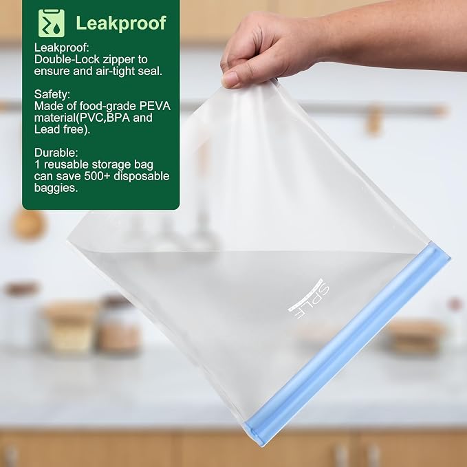 SPLF 6 Pack Stand-Up Reusable Gallon Freezer Bags Dishwasher Safe, Extra Thick - Image 4