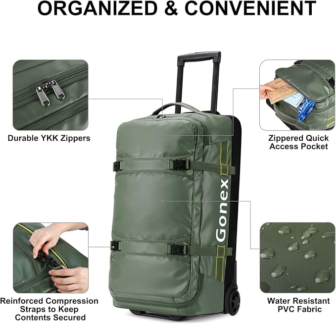 Gonex Rolling Duffle Bag with Wheels, 70L Water Repellent Wheeled Travel Duffel - Image 4