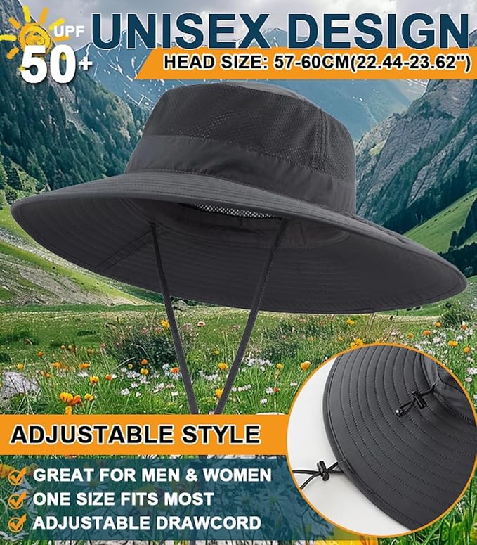 Home Prefer UPF50+ Mens Sun Hat Wide Brim Fishing Hat Foldable Large Brim UV - Image 4