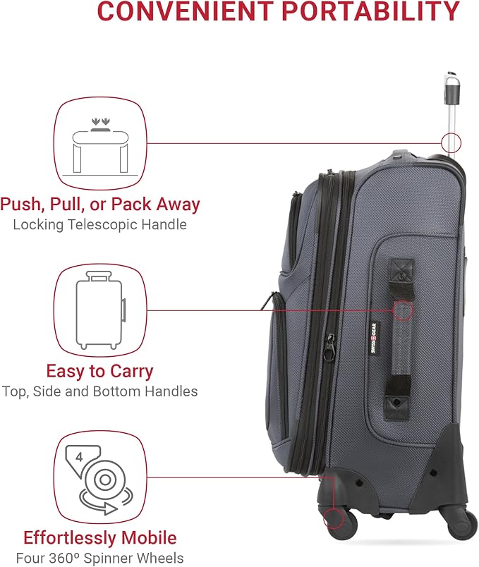 SwissGear Sion Softside Expandable Luggage, Dark Grey, Carry-On 21-Inch - Image 3