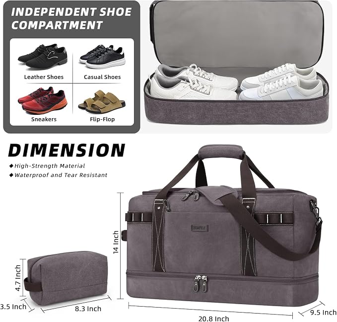 ZOMFELT Travel Duffle Bag for Men Women, Waterproof Canvas Overnight Duffel Bag - Image 3