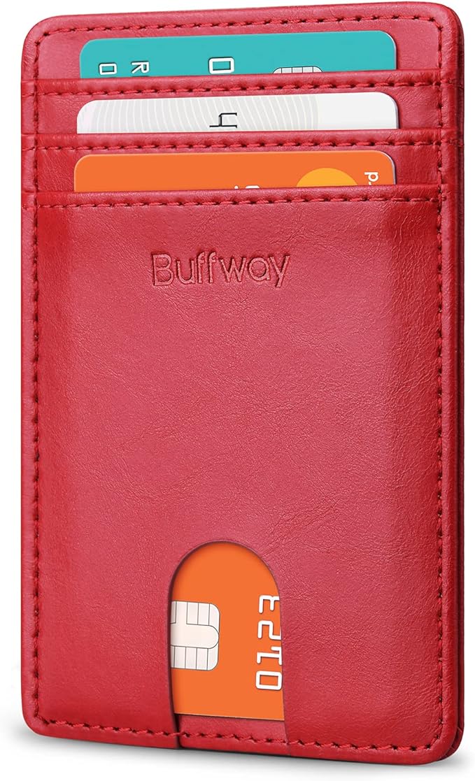 Buffway Mens Slim Wallet, Minimalist Thin Front Pocket Leather Credit Card by Buffway