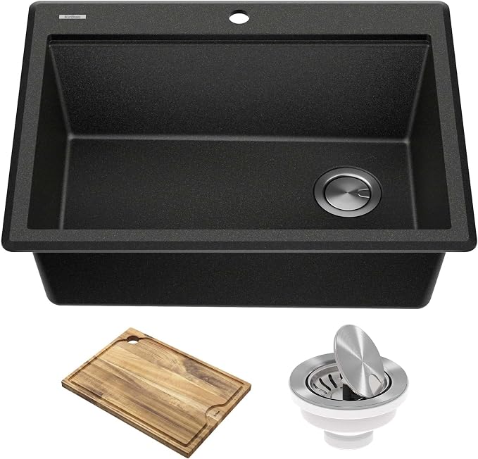 KRAUS Bellucci 28-inch Granite Workstation Drop In Top Mount Single Bowl by KRAUS