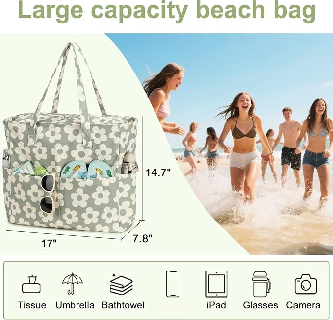 LEDAOU Beach Bag Waterproof Sandproof Women Tote Bag Pool Bag - Image 7