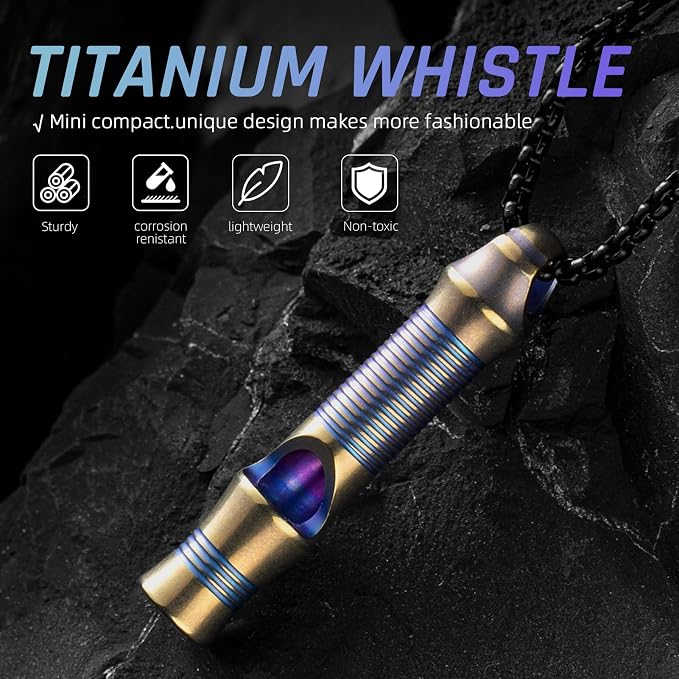 TISUR Titanium Emergency Whistle, EDC Safety Whistles Necklace Loud up to 120db - Image 5