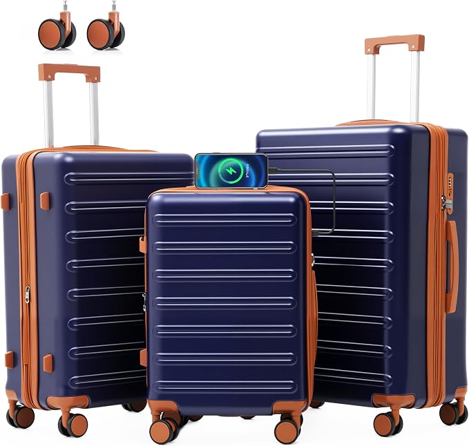 luggage sets 3 Piece with Spinner Wheel, 100% PC Material Lightweight Durable by Xurwiin