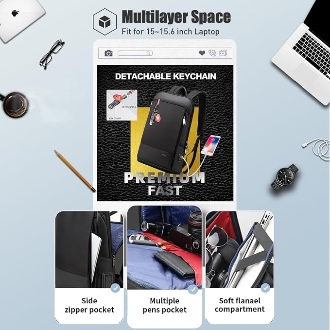 BOPai Slim Laptop Thin Business Backpack - Image 3