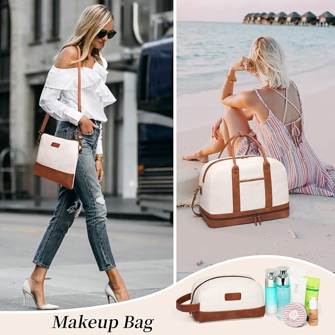 Weekender Bag for Women Canvas Overnight Bag Large Travel Tote Bag Carry on - Image 2