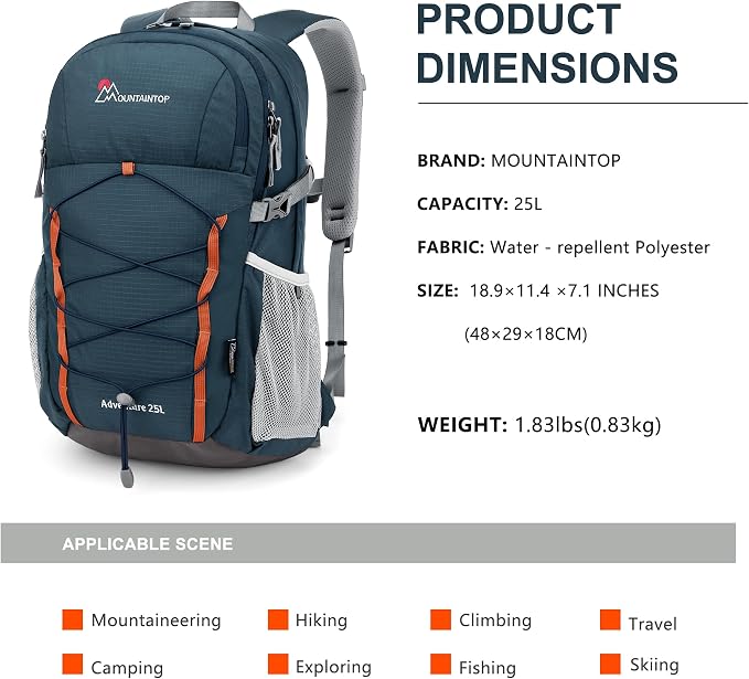 MOUNTAINTOP 25L/40L Hiking Backpack, Lightweight Travel Backpack - Image 2
