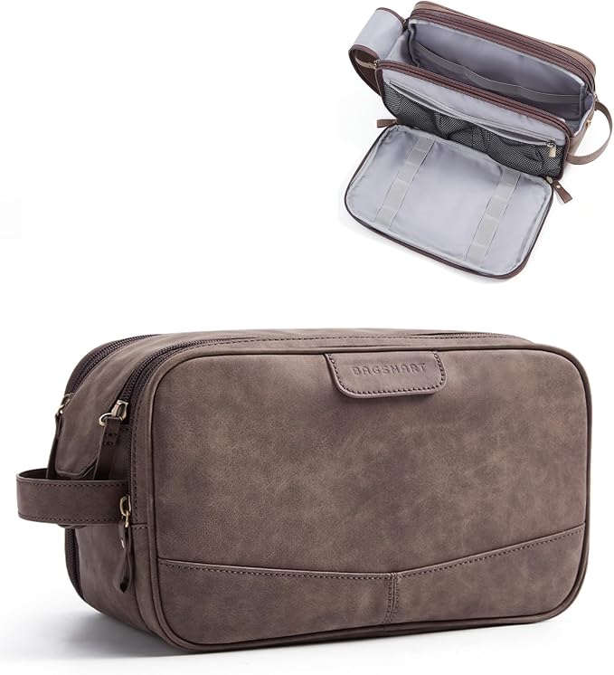 BAGSMART Toiletry Bag for Men, PU Leather Travel Bag for Toiletries, Dopp Kit by BAGSMART
