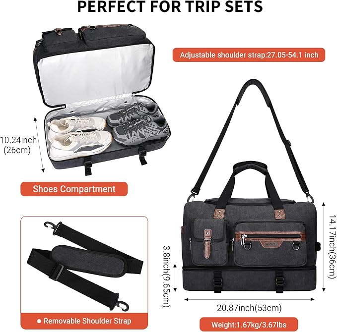 WITZMAN Canvas Weekender Bag Mens Overnight Bag - Image 5