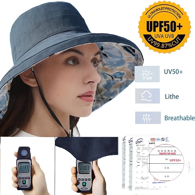 vidsel Womens Sun Hats Wide Brim Reversible Bucket Cotton Hat Packable Summer - Image 4