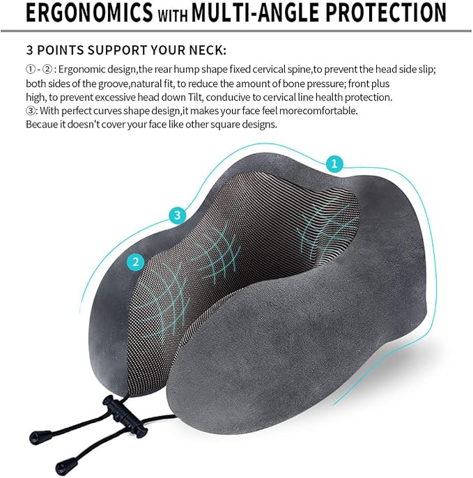Travel Pillow, Best Memory Foam Neck Pillow Head Support Soft Pillow - Image 6