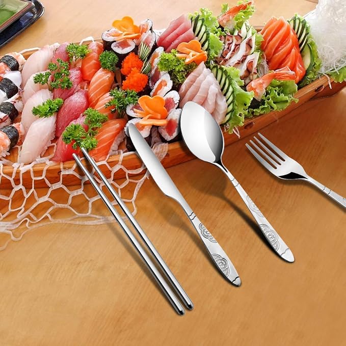 6 Pack Reusable Flatware Sets Knife, Chopsticks - Image 7