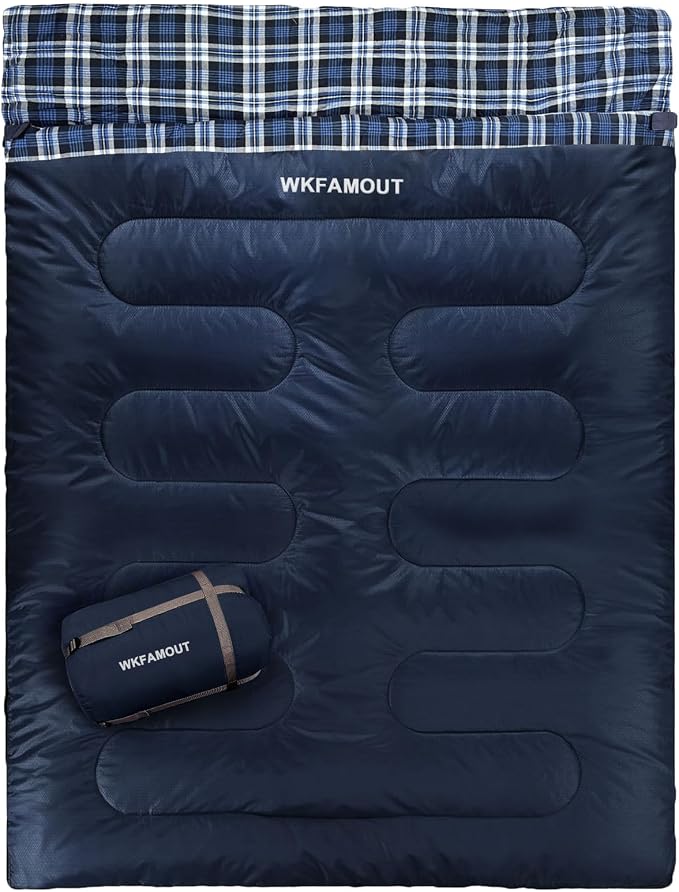 Double Sleeping Bag for Adults Machine Washable 2 Person Camping Sleeping Bag by WKFAMOUTCAMP