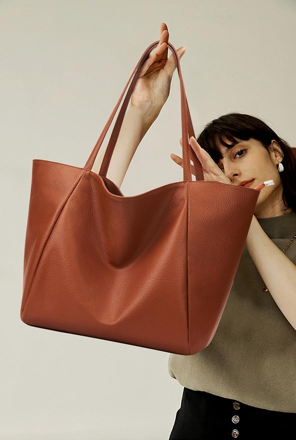 KALIDI Large Tote Bag Vegan Leather Casual Zipper Work Bag Weekender Hobo - Image 8