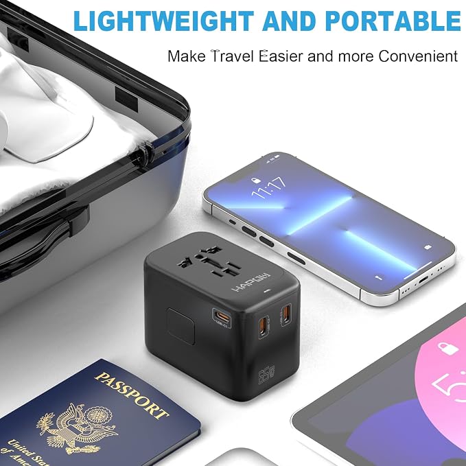 Universal Travel Adapter, GaN 65W International Power Adapter, 3 USB-C & 1 - Image 7