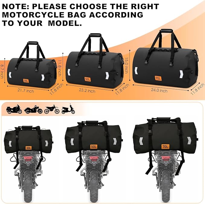 Waterproof Duffel Bag, 30L Roll-top Motorcycle Dry Bag - Image 3