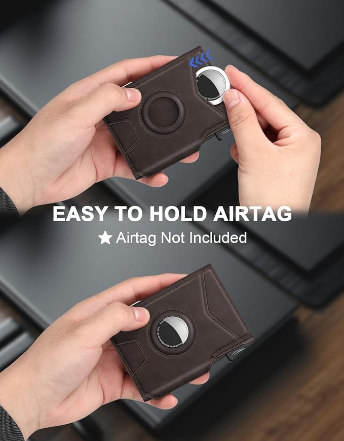 Airtag Wallet for Men, Minimalist Slim Mens Wallet Smart Pop Up Credit Card - Image 3