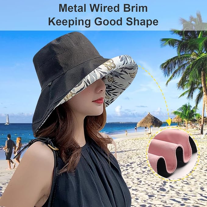 Women Wide Brim Sun Hats Metal Wired Edge Summer UV Protection Beach Fishing Hat - Image 4