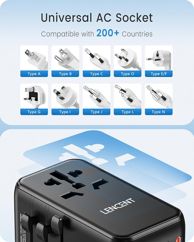 LENCENT Universal Travel Adapter, 100W GaN3 International Adaptor - Image 4