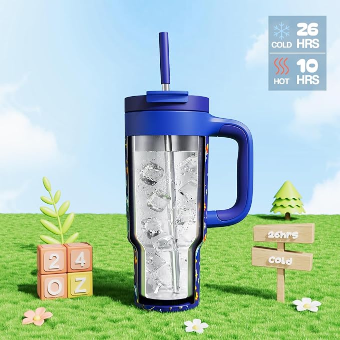 24 oz Stainless Steel Tumbler for Children: Durable Handle, Straw Gulp Lid - Image 2