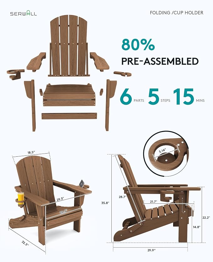 SERWALL Adirondack Chair with Cup Holders - Image 2