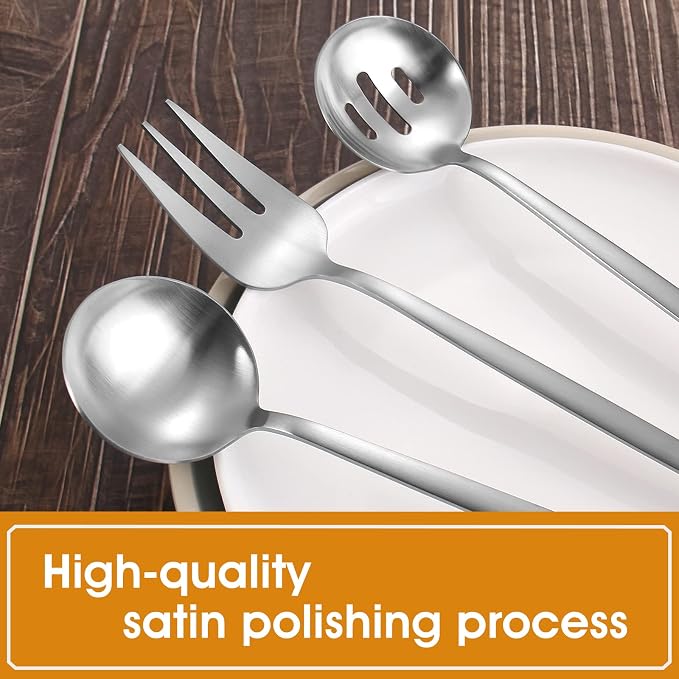 Matte Serving Silverware Set, 5-Piece Round Shared Utensils Set of Stainless - Image 4