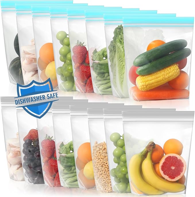 Lerine 16 Pack Reusable Gallon Freezer Bags Dishwasher Microwave Safe, Stand Up by Lerine