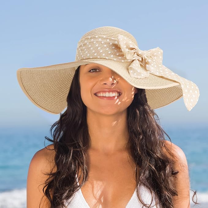 DRESHOW Beach Hats for Women Big Straw Wide Brim Summer Hat Floppy Foldable - Image 8