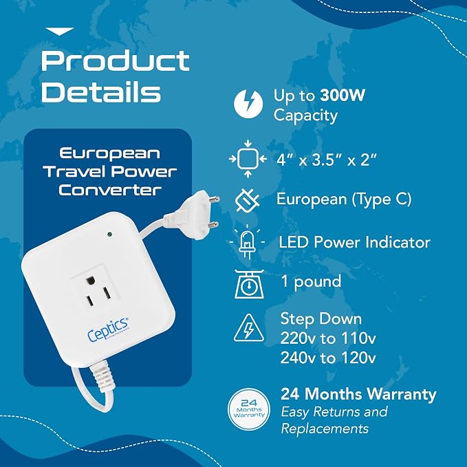 Ceptics 300 Watt Step Down Voltage Converter – Converts 220V/240V to 110V/120V - Image 5