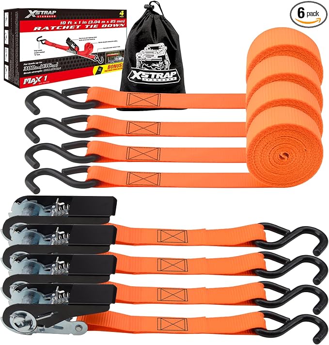 XSTRAP STANDARD Ratchet Tie Down Straps 4 Pk 10 Ft- 300 Lbs Load Cap- 900 Lbs by XSTRAPSTANDARD