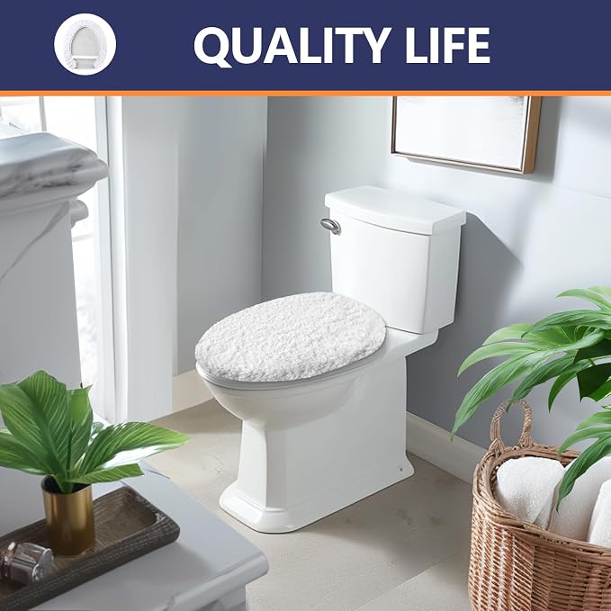 Microfiber Elongated Toilet Seat Cover 19.5"x 15" Machine Washable Solid Toilet - Image 8