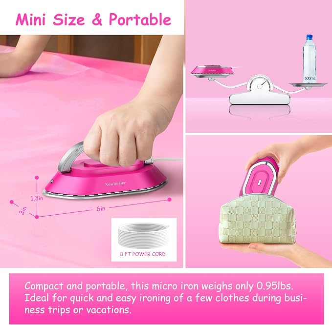 Newbealer Travel Iron with Dual Voltage - 120V/220V Lightweight Dry Iron - Image 6