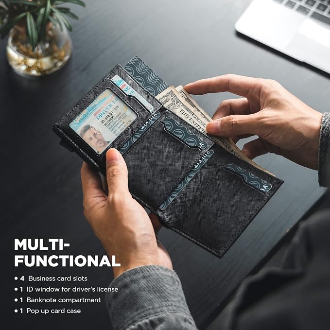 VULKIT Pop up Card Wallet Minimalist Cash Wallets RFID Blocking Leather Smart - Image 6