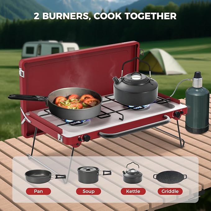 CAMPLUX Safari 2 Burner Propane Camping Stove 20, 000 BTU, Portable 2 Burner - Image 2